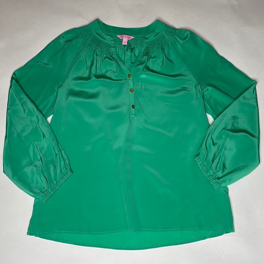 Lilly Pulitzer 100% Silk Green Elsa Blouse